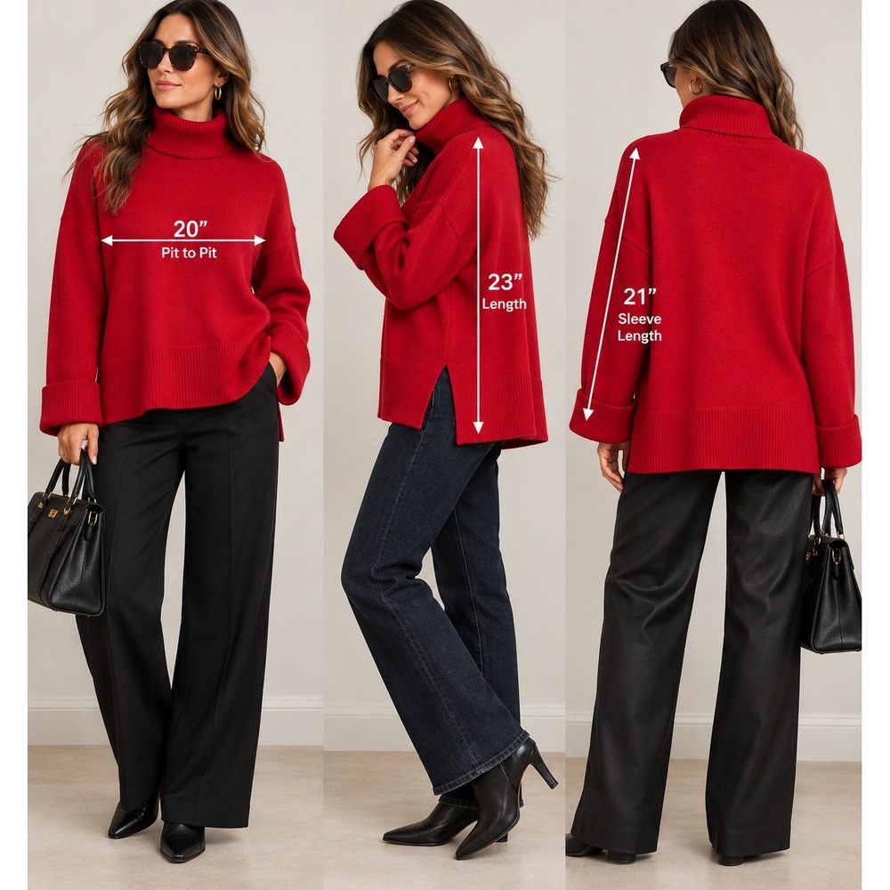 Banana Republic Red Oversized Turtleneck Sweater Bell Sleeve Side Slit Small